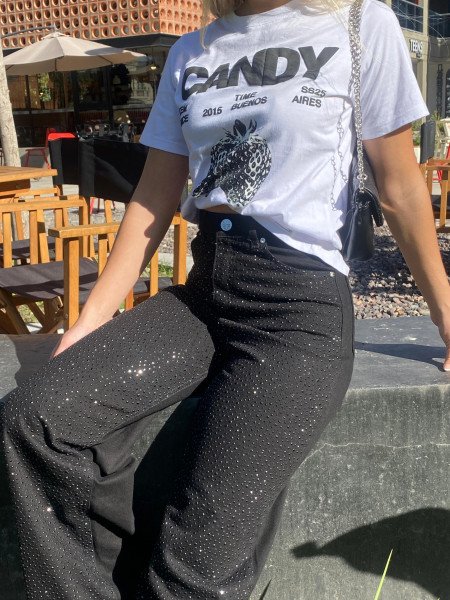 Pantalon Negro Fexty con Hotfix